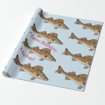 Personalized Walleye Pike Happy Birthday Wrapping Paper by DakotaInspired at Zazzle
