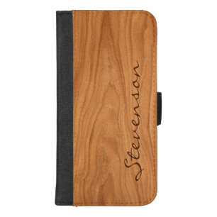 Personalized Walnut Wood Grain Look iPhone 8/7 Plus Wallet Case
