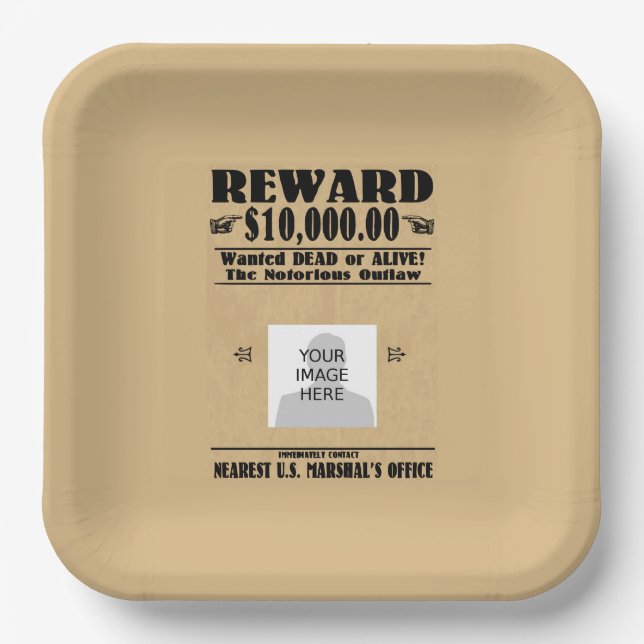 Personalized Wanted Dead or Alive Paper Plates (Front)