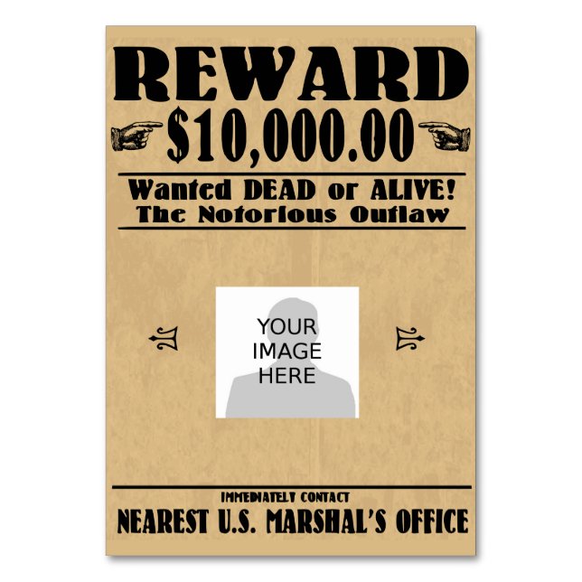 Personalized Wanted Dead or Alive Table Number (Front)