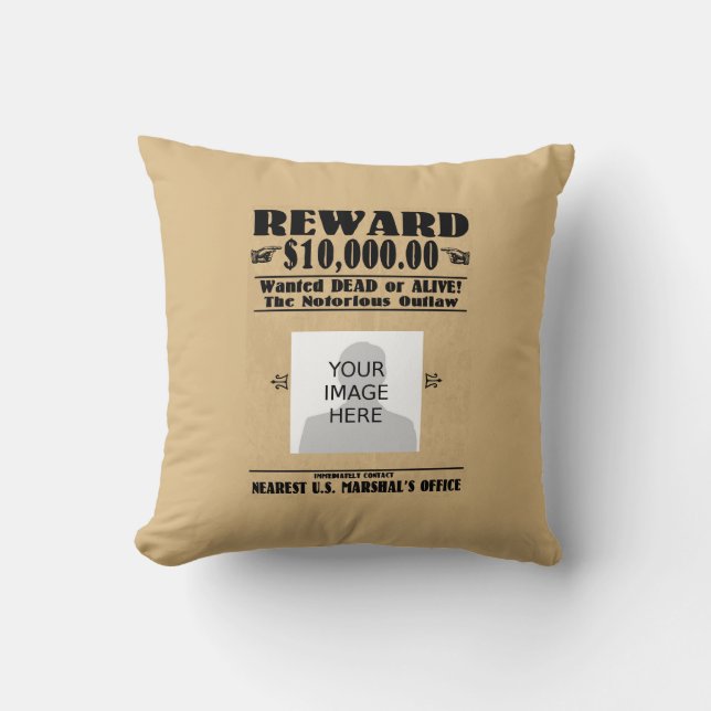 Personalized Wanted Dead or Alive Throw Pillow (Front)