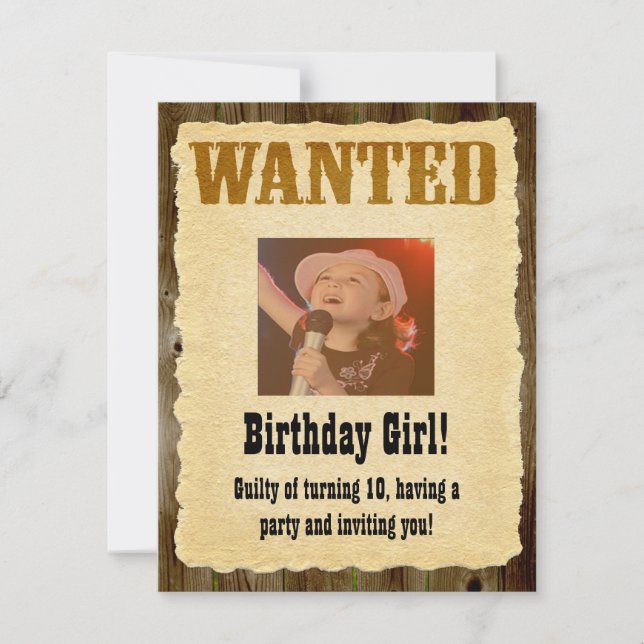Personalized Wanted Poster, Western Style Birthday Invitation (Front)