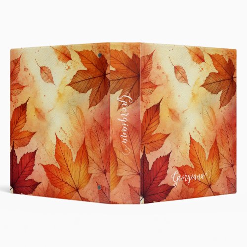 Personalized Warm Autumnal Watercolor Leaves 3 Ring Binder