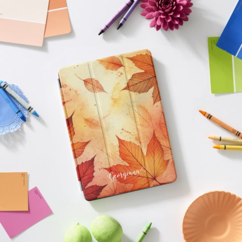 Personalized Warm Autumnal Watercolor Leaves iPad Pro Cover
