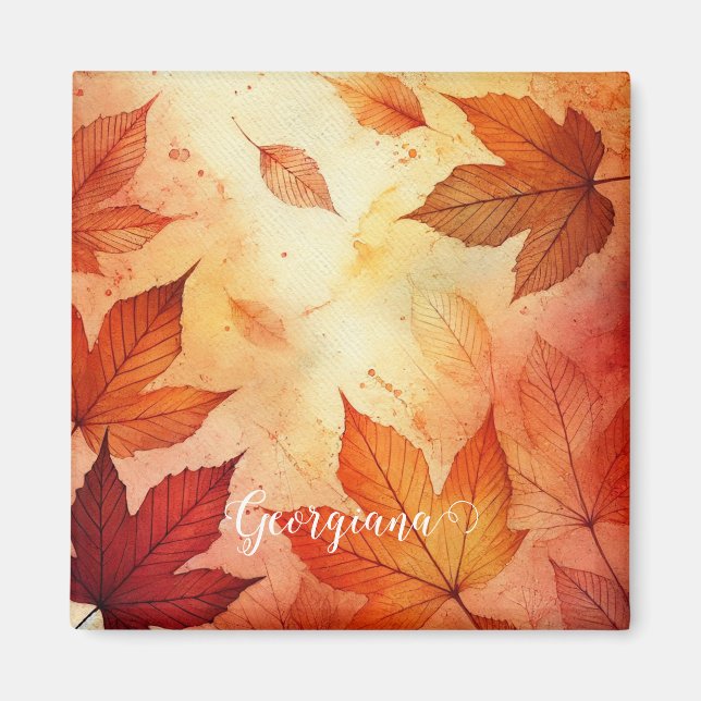 Personalized Warm Autumnal Watercolor Leaves Magnet (Front)