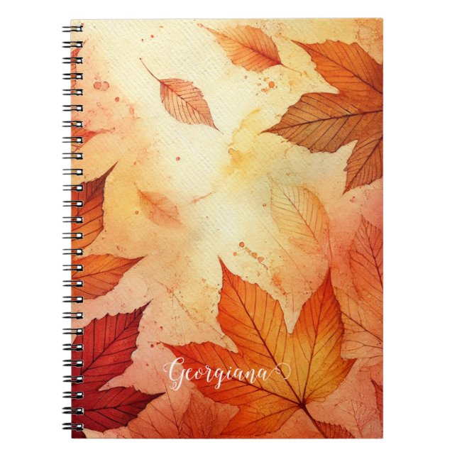 Personalized Warm Autumnal Watercolor Leaves Notebook (Front)