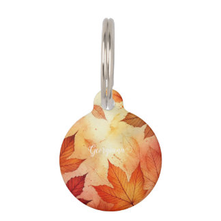 Personalized Warm Autumnal Watercolor Leaves Pet ID Tag
