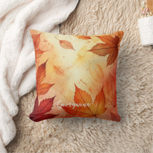 Personalized Warm Autumnal Watercolor Leaves Throw Pillow
