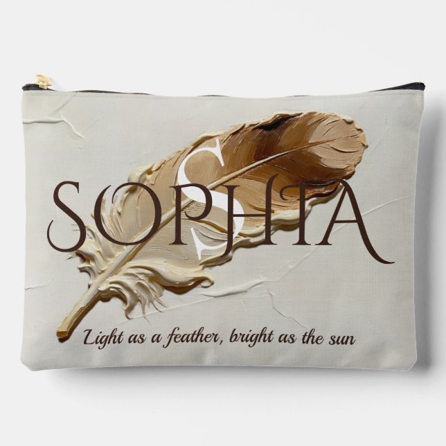 Personalized Warm Brown Feather Monogram  Accessory Pouch (Front)