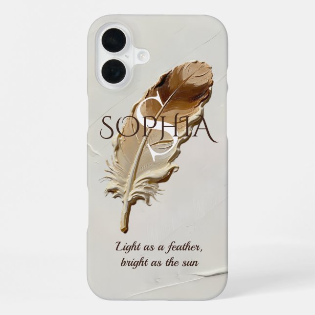 Personalized Warm Brown Feather Monogram  iPhone Case (Back)