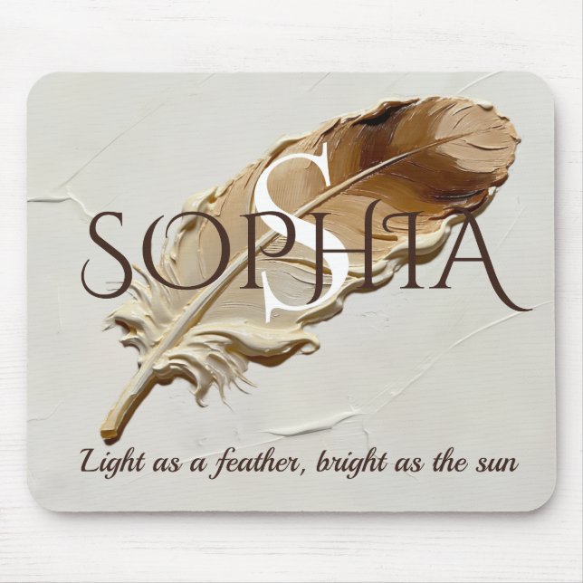 Personalized Warm Brown Feather Monogram  Mouse Pad (Front)
