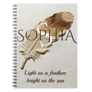 Personalized Warm Brown Feather Monogram Notebook