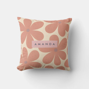 Personalized Warm Terracotta Daisy Flower Throw Pillow