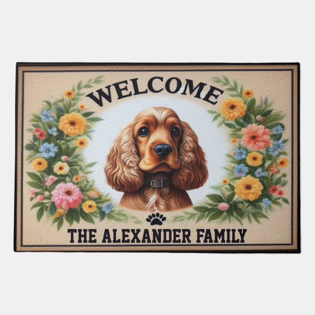 Personalized Warmth Cocker Spaniel Haven Welcome Doormat (Front)