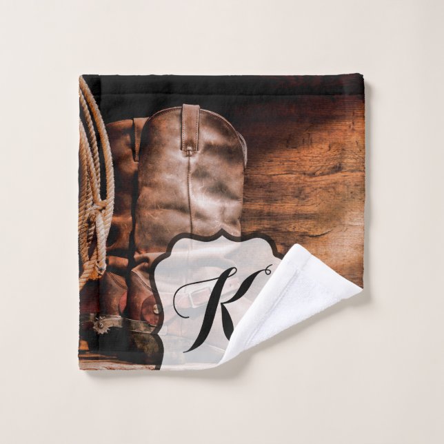 Personalized Wash Cloth Cowboy Boots Barn Wood Rus (Wash Cloth)