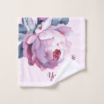 Personalized Wash Cloth Purple Pink Roses by DecorativeHome at Zazzle