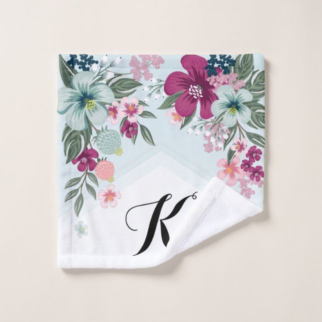 Personalized Wash Cloth Tropical Flowers on Blue O (Wash Cloth)