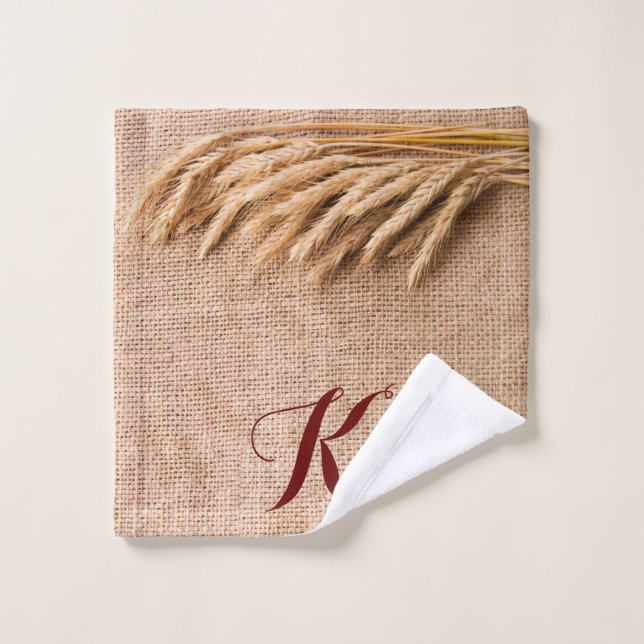 Personalized Wash Cloth Wheat on Burlap Sack Count (Wash Cloth)