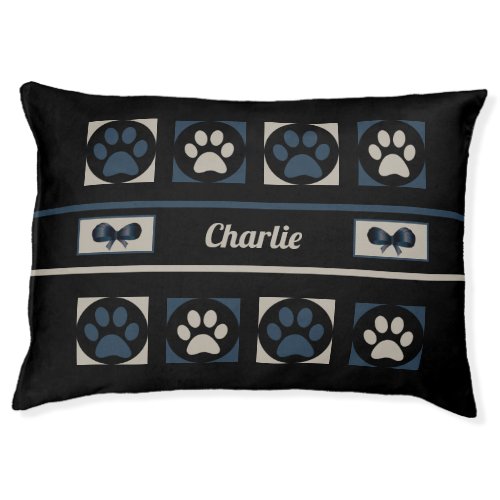 Personalized Washable Paw Print Dog Bed with Bows