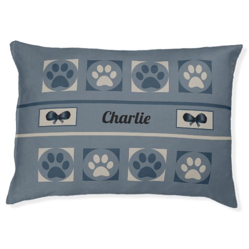 Personalized Washable Paw Print Dog Bed with Bows