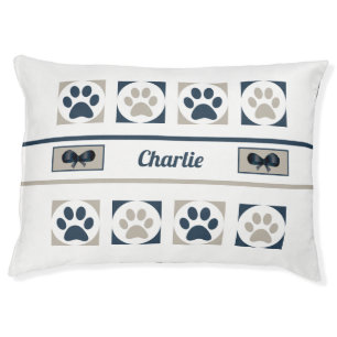 Personalized Washable Paw Print Dog Bed with Bows