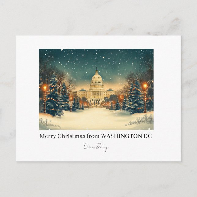 Personalized Washington DC Merry Christmas Holiday Postcard (Front)