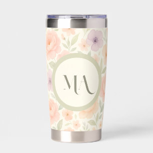 Personalized Water Bottle   Pastel Floral Design  Insulated Tumbler