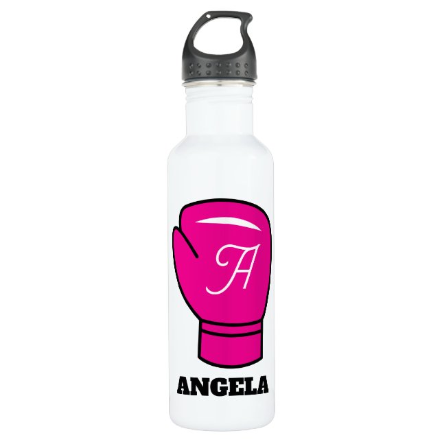 Personalized water bottle with pink boxing glove (Front)