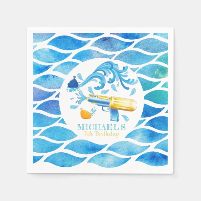 Personalized Water Gun Birthday Paper Plate Napkins (Front)
