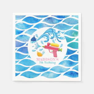 Personalized Water Gun Girl Birthday Paper Plate Napkins
