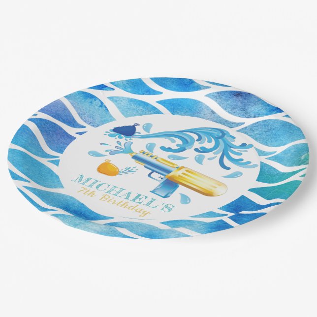 Personalized Water Gun Summer Birthday Paper Plates (Angled)