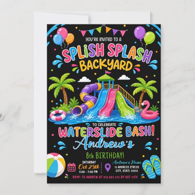Personalized Water Slide Bash Birthday Invitation (Front)
