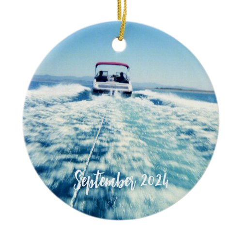 Personalized Water Sports Speed Boat Photo Ceramic Ornament