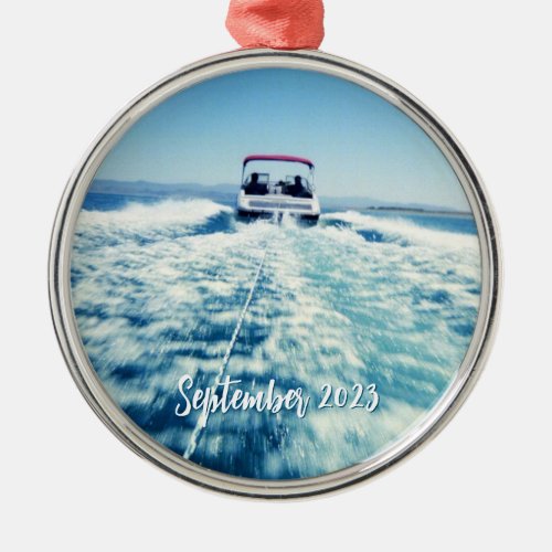 Personalized Water Sports Speed Boat Photo Metal Ornament