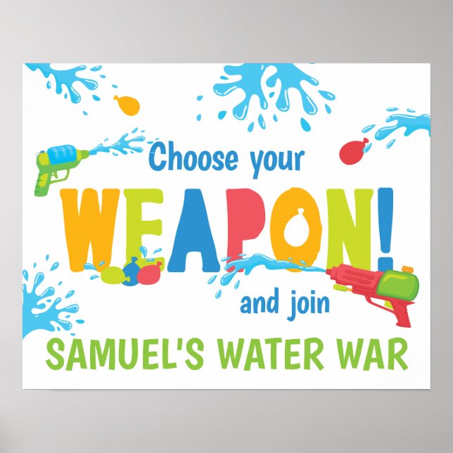 Personalized Water War Birthday Party Sign (Front)