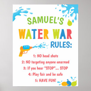 Personalized Water War Rules Birthday Party Sign