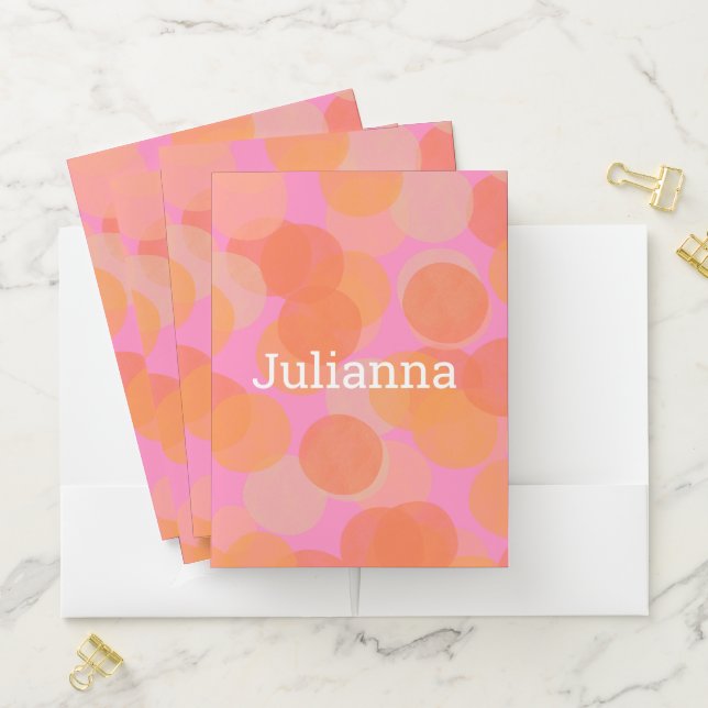 Personalized Watercolor Abstract Pink Orange Pocket Folder (In Situ)