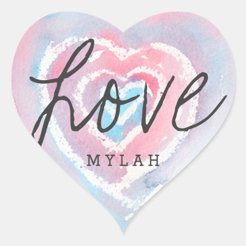 Personalized Watercolor and Crayon Heart Stickers