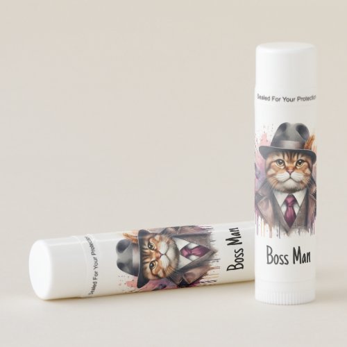 Personalized Watercolor Art Cat Suit Tie Splatter Lip Balm