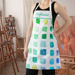 Personalized Watercolor Artist Green Turquoise Apron<br><div class="desc">This apron is decorated with a pattern of samples of watercolors in green, turquoise and blue. Perfect for an artist or someone who enjoys painting. Personalize this apron with your name or monogram. Because we create our on art work you won’t find this exact design from other designers. Original Watercolor...</div>