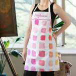 Personalized Watercolor Artist Pink Apron<br><div class="desc">This apron is decorated with a pattern of samples of watercolors in purple, pink and yellow. Perfect for an artist or someone who enjoys painting. Personalize this apron with your name or monogram. Because we create our art work you won’t find this exact design from other designers. Original Watercolor ©...</div>