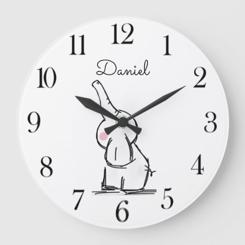 Personalized Watercolor Baby Elephant Nursery Large Clock