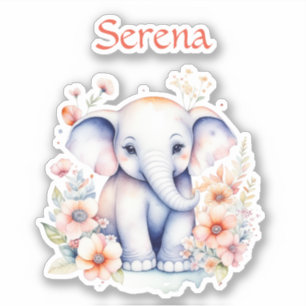 Personalized Watercolor Baby Elephant Sticker