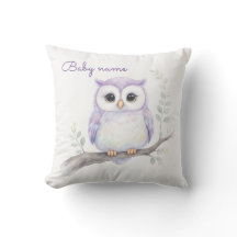 Personalized Watercolor Baby Owl Throw Pillow