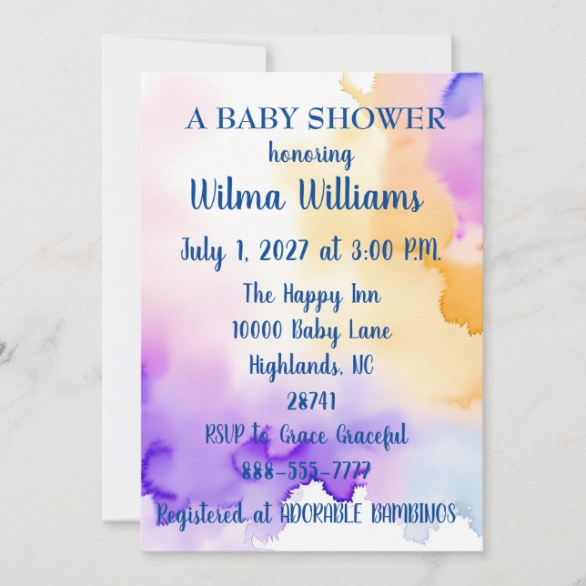 Personalized WaterColor Baby Shower Invitation (Front)