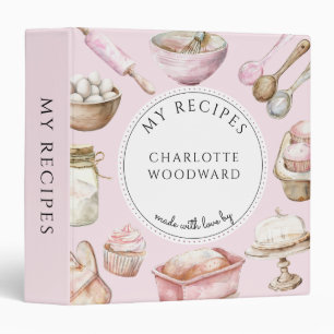 Personalized Watercolor Baked Goods Utensils 3 Ring Binder