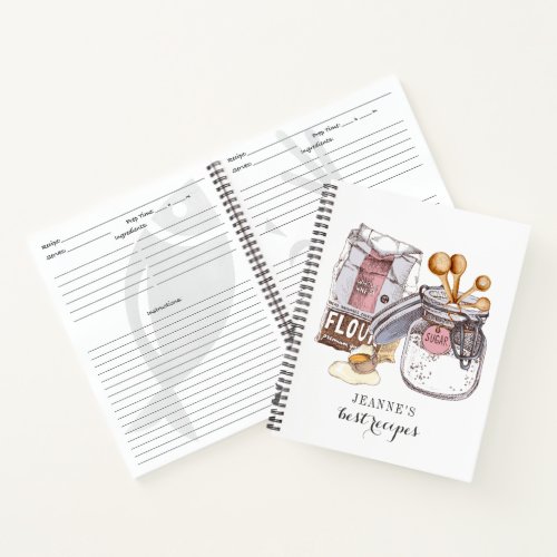 Personalized Watercolor Baker Cooks Tools Recipe Notebook