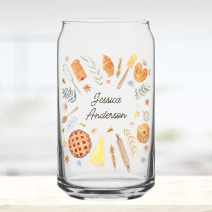 Personalized Watercolor Baking Pastry Chef Can Glass