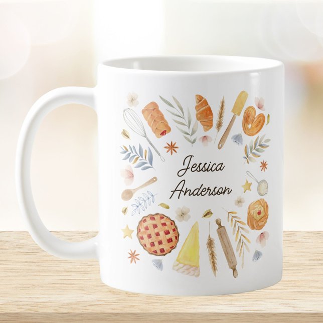 Personalized Watercolor Baking Pastry Chef Coffee Mug (In situ)