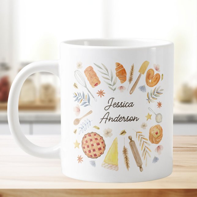 Personalized Watercolor Baking Pastry Chef Giant Coffee Mug (In situ)
